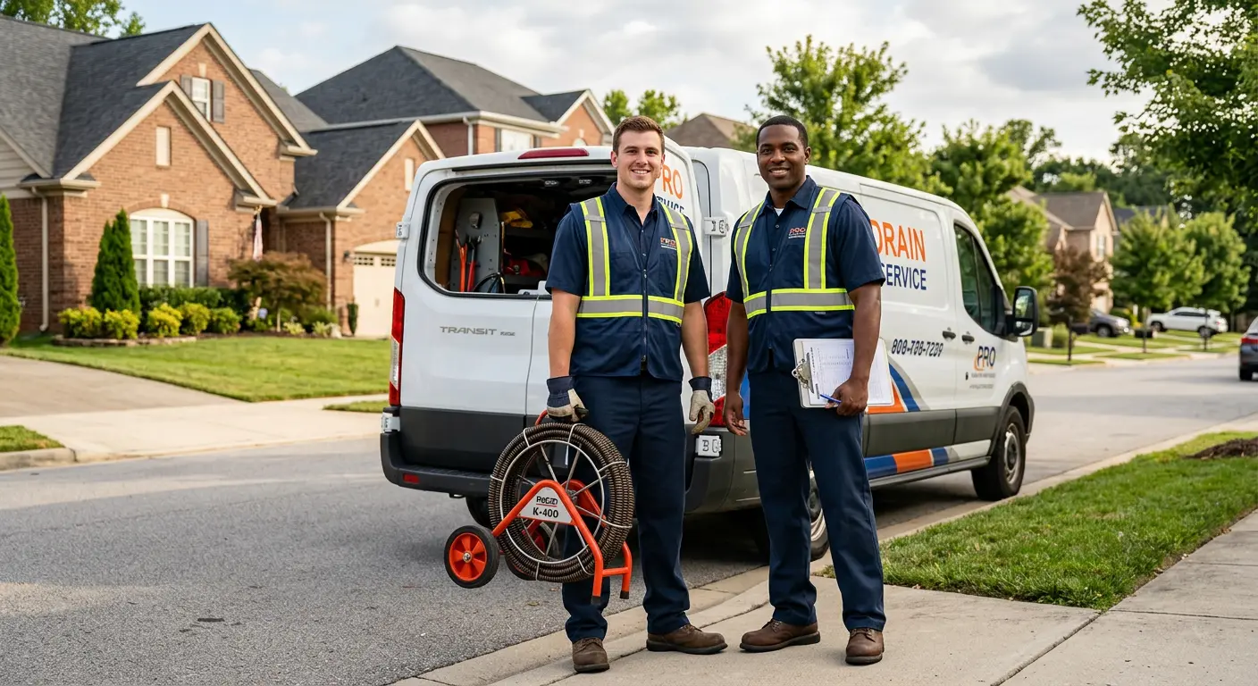 Sewer and drain service team with equipment ready for work in Mokena