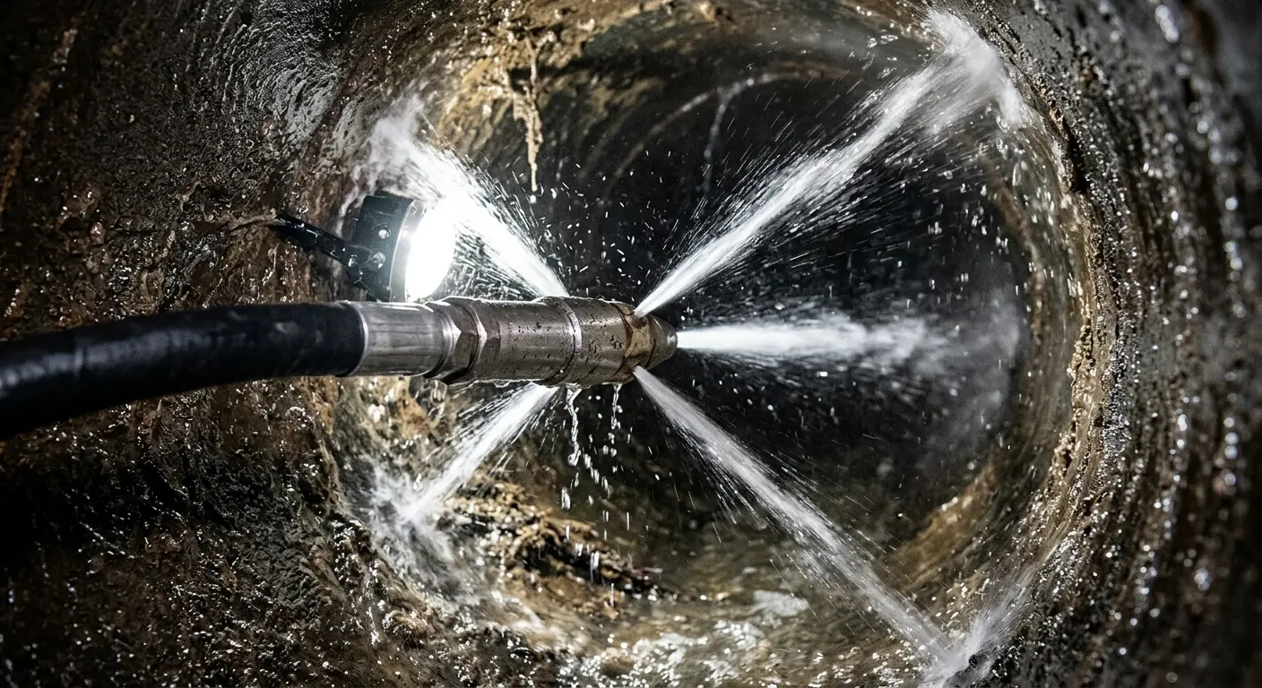 High-pressure hydro jetting nozzle cleaning sewer pipe for Emergency Drain Service in Mokena